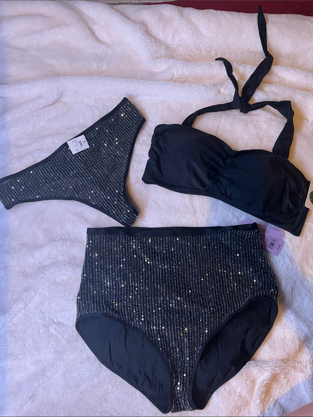 BEAUTIFUL BUNDLE! 3 pieces-Sequin high waisted bottom, Sequin Thong, Top XXL